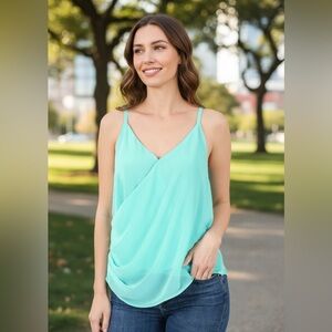 NEW•L-XL•MINT TO BE CHIFFON BUTTON ACCENT SWING TOP